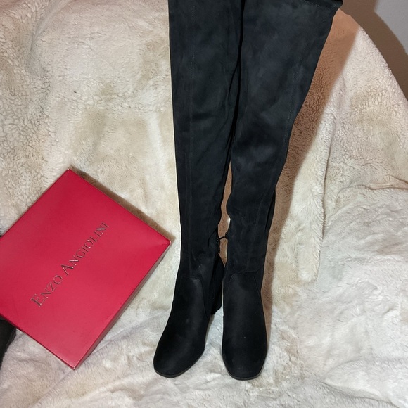 Enzo Angiolini Microsuede black block heel boots - Picture 4 of 9